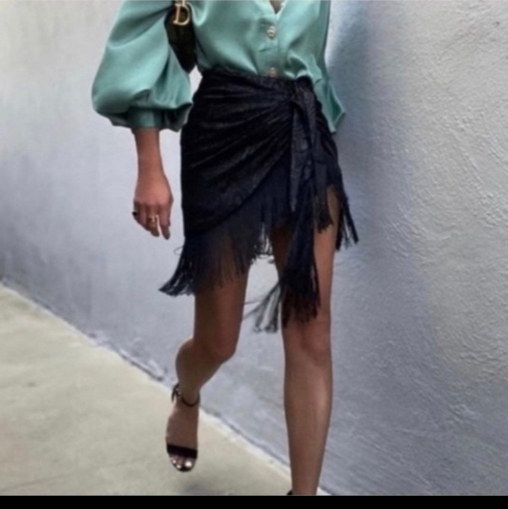 Zara Black Fringe Skirt - Picture 4 of 4
